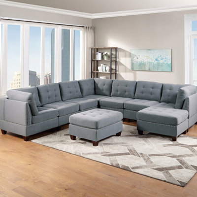 Canapé modulaire modulaire 9 pièces Mobilier de salon modulaire capitonné capitonné gris 3 pièces