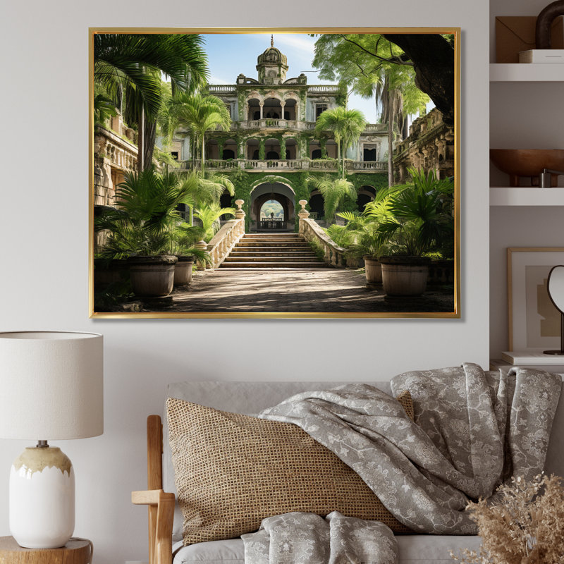 " Cuba Colonial Charm Green ", 16" H x 32" W x 1" D, Gold Floater Framed