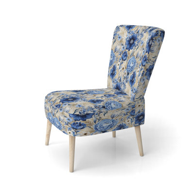 Enchanted Blue And White Peonies Pattern III - Upholstered Cottage Accent Side Chair
