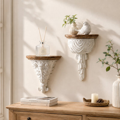 Distressed White Decorative Wall Shelf Set