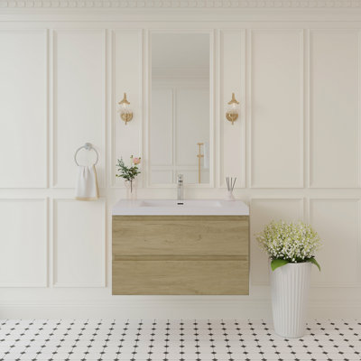 36" Floating Bathroom Vanity With Sink, Natural Oak 24V11-36NO*2_24V11-72NO
