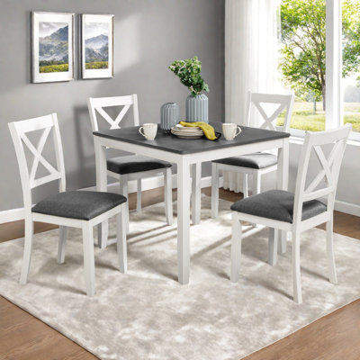5-Piece Dining Table Set With 4 Chairs, Modern Wood Dining Table Set For 4, 4-Person Dining Table Set For Small Place, Kitchen, Dining Room, Grey & White Two Tone