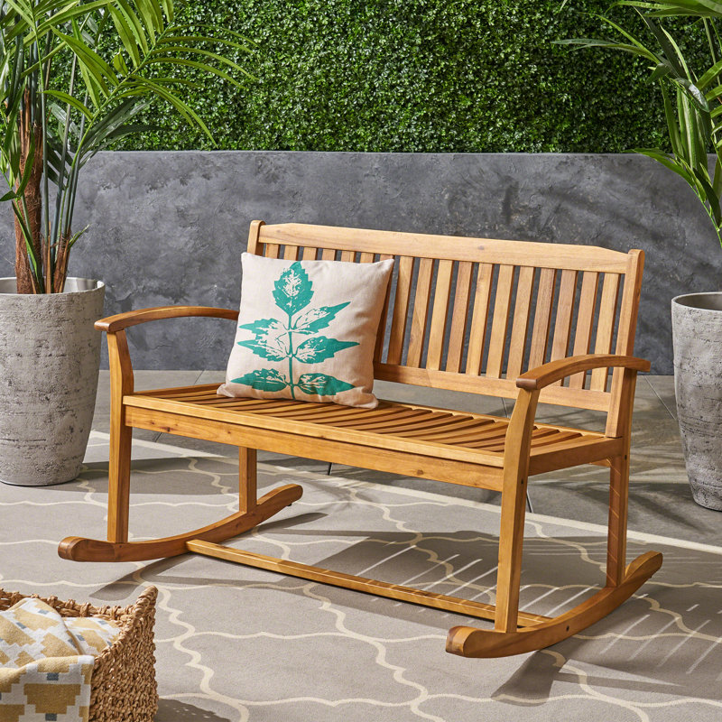 Natural Stain Wood Porch Rocking Seat - Relax And Enjoy Outdoors Patio Love Finish, Comfy Outdoor Living, Wood