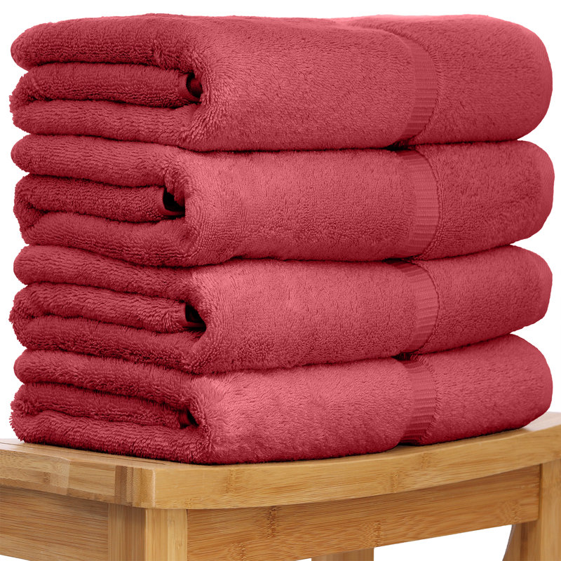 Ensemble de 4 serviettes de bain 100% coton, Canneberge