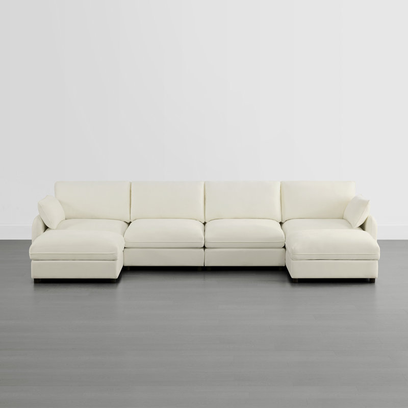 146" W 6 - Piece Modern Soft Upholstered Modular Sectional Sofa With 2 Ottomans, Linen Polyester