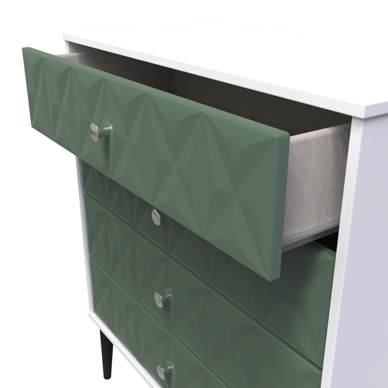 Fully Assembled Herma 4 - Drawer Chest of Drawers, Labrador Green/White