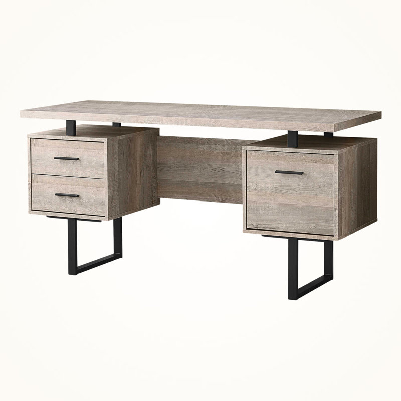 Bureau d'ordinateur à 2 tiroirs brun clair avec pieds en métal Everdon H 30,1 po x l 59,8 po x P 23,64 po Everdon