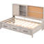 Lit de jour simple avec rangement pratique, planche de liège, ports et 3 tiroirs, tablettes de rangement fonctionnelles gris antique,-1385918011