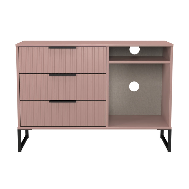 Fluted 3 Drawer TV Unit, Pink