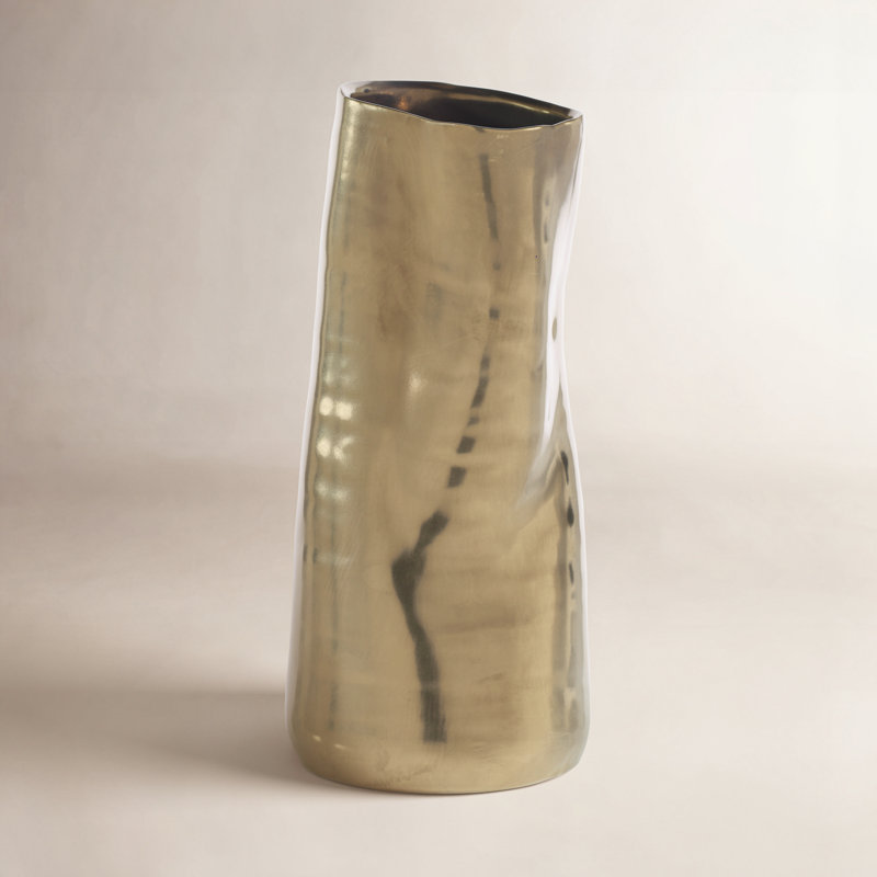 Livinia Handmade Ceramic Table Vase, Gold, 9" H x 4.25" W x 4.25" D