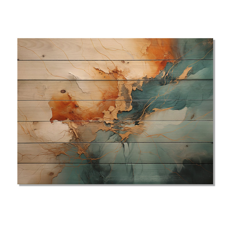 Jesai Jesai bleu sarcelle orange audacieux «V» sur bois, H 10 po x l 20 po x P 0,78 po