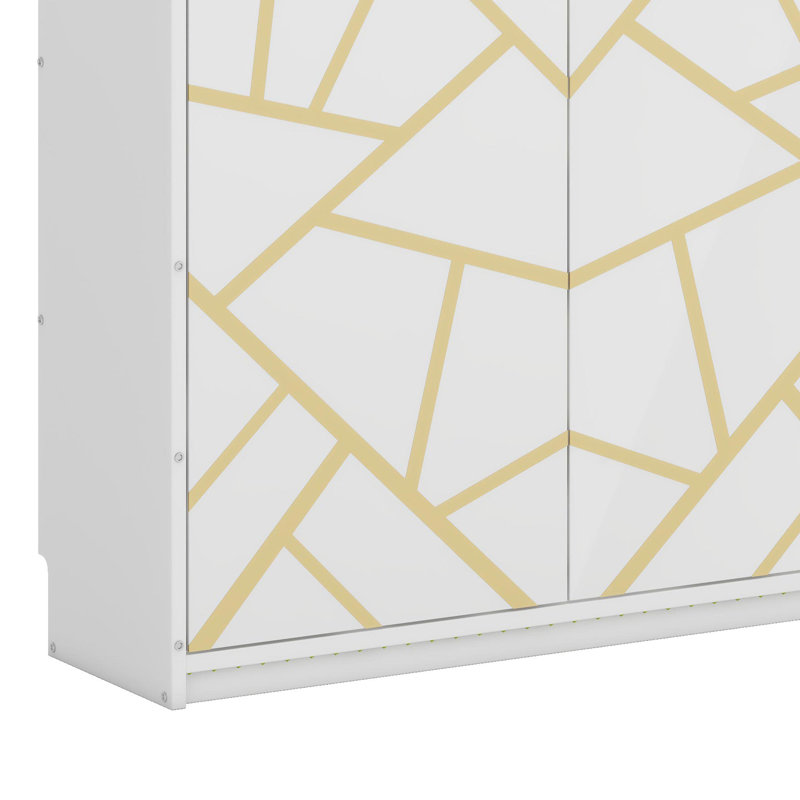 Lit escamotable élégant à ouverture latérale avec design graphique, bande DEL sous le lit et chargeur USB - Économiseur d'espace fonctionnel