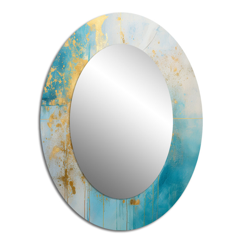 Divine mandala délicat or délicat turquoise V - décor de miroir mural ovale doré, 40 po x 30 po