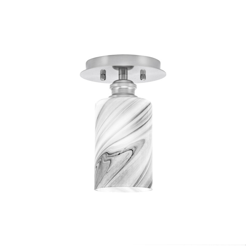 Edge 1 Light Semi-Flush Shown In Brushed Nickel Finish With 4" Onyx Swirl Glass
