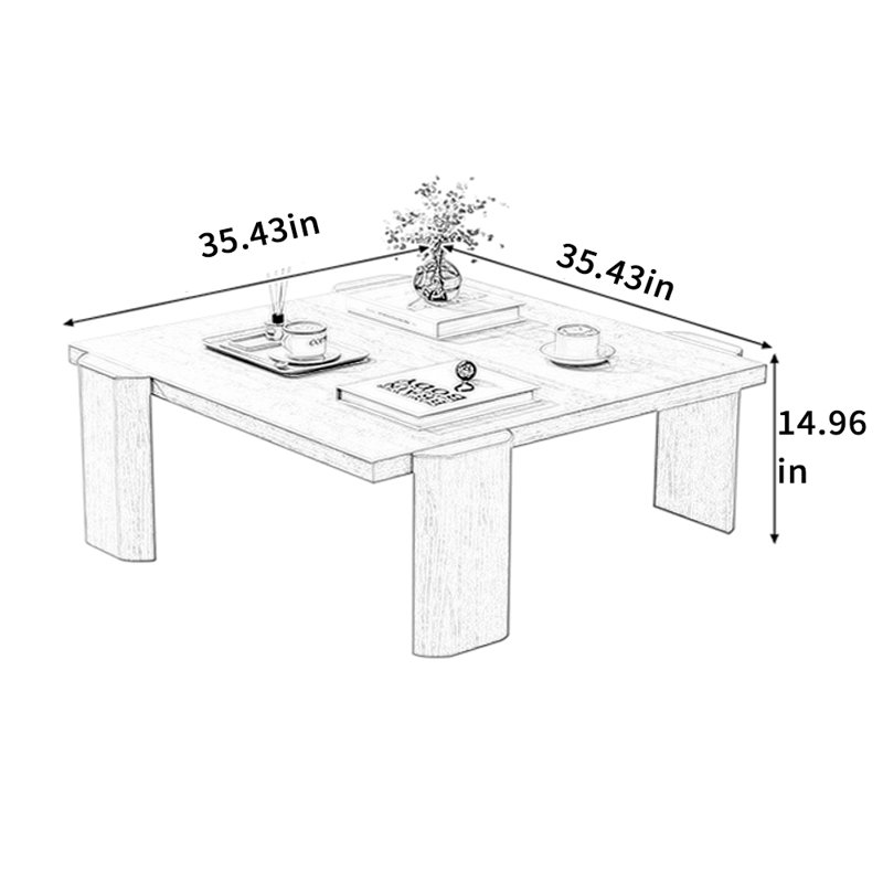 Table basse Minimalist avec plateau en travertin marbre, Burlywood, H 14,96 po x L 35,43 po x l 35,43 po