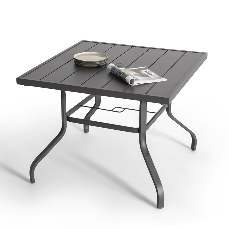 Ashyr 37" Square Iron Outdoor Dining Table, Gray