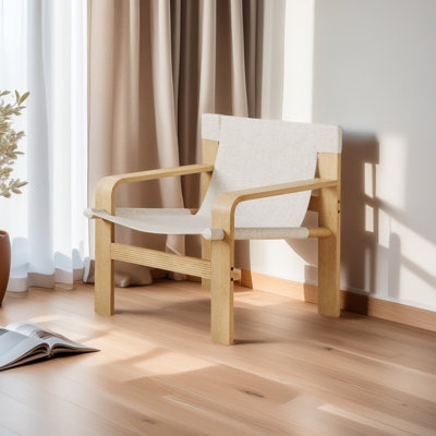 Fauteuil d'appoint de style Mid-Century détachable et lavable avec accoudoirs larges et structure en bois massif pour le salon, la chambre à coucher et le balcon (blanc)