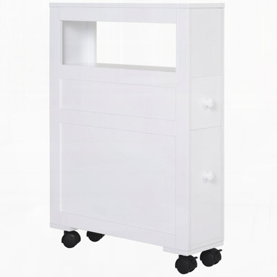 Wood Rolling Narrow Bathroom Side Storage Cabinet