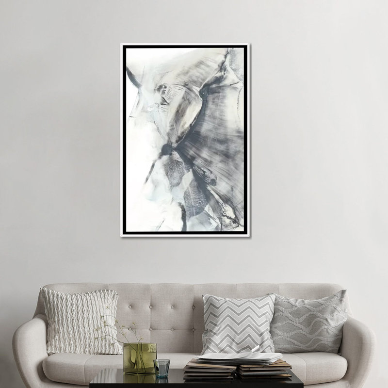 Reproduction d’art, "marbled Grey I" par Ethan Harper, H 48 po x l 32 po x P 1,5 po, Toile blanche encadrée, Pas de tapis
