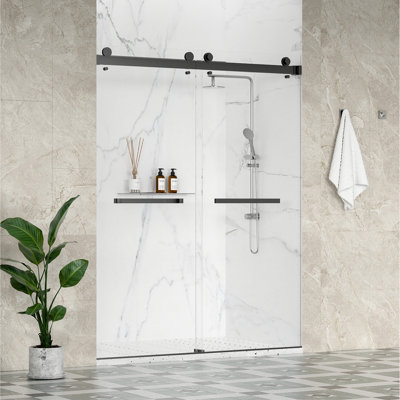 Catalyst 56"- 60" W x 79" H Double Sliding Frameless Shower Door in Matte Black with 3/8" Clear Glass