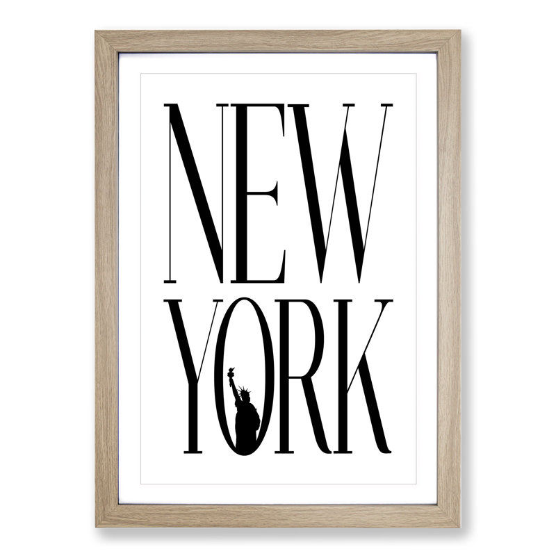 New York - Picture Frame Typography, Oak Framed, 48cm H x 36cm W x 2cm D