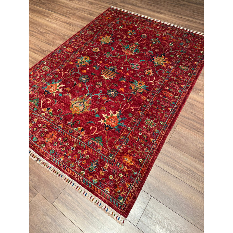 Tapis en laine et coton rouge noué à la main Original