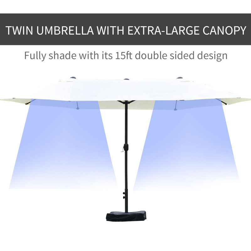 Parasol de patio beige 15 pi - marché rectangulaire en acier à double face pour un pare-soleil, des nervures, une protection de terrasse facile à assembler, une piscine solide