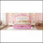 Structure de lit double pleine grandeur avec lumières DEL, lit princesse rembourré moderne avec tête de lit couronne, 2 tiroirs, rose et blanc