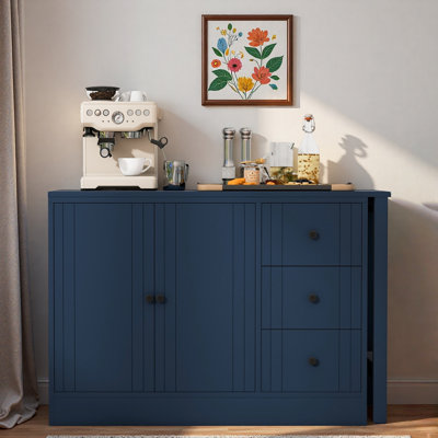 Buffet en bois avec table extensible, armoire de rangement multifonctionnelle avec 2 portes et 3 tiroirs, pour salon, bureau, vestibule et cuisine