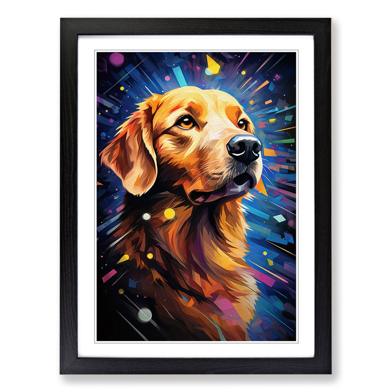 Golden Retriever Futurism - Single Picture Frame Print on Wood, Black Framed, 64cm H x 46cm W