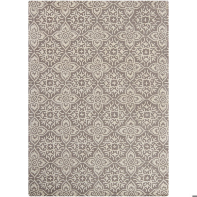 Tapis oriental traditionnel en laine touffeté à la main gris et crème Jonas