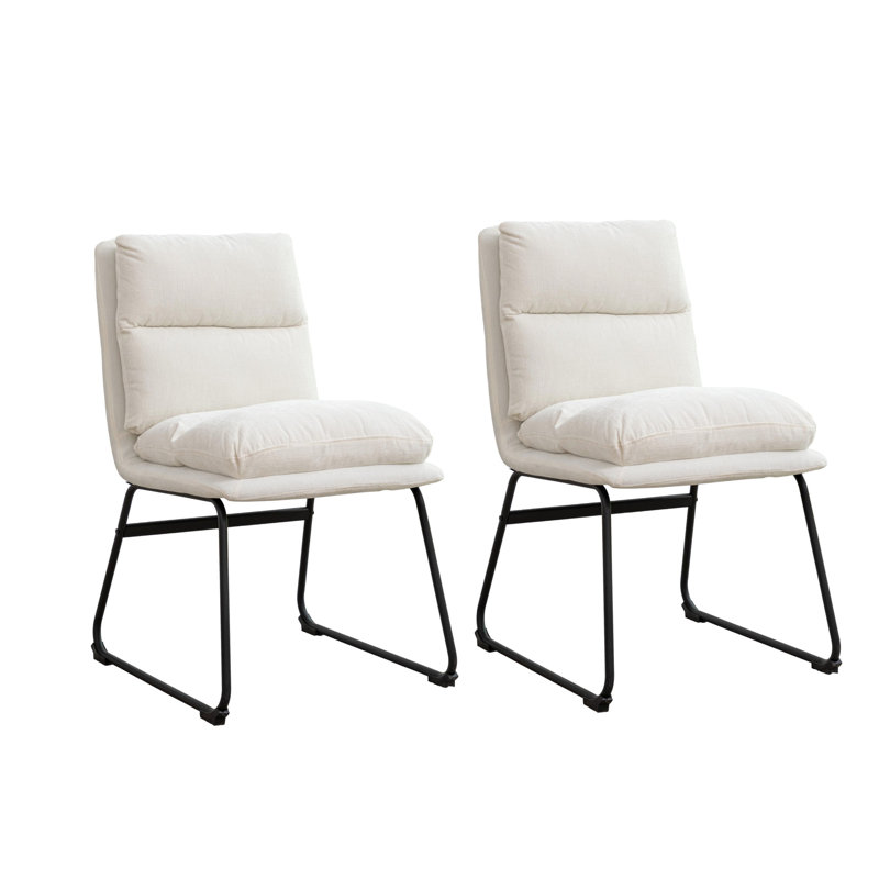 De 2 chaises de salle à manger en blanc vanille - Revêtement en mélange, base luge, revêtement en similicuir facile d'entretien, assise stable et confortable