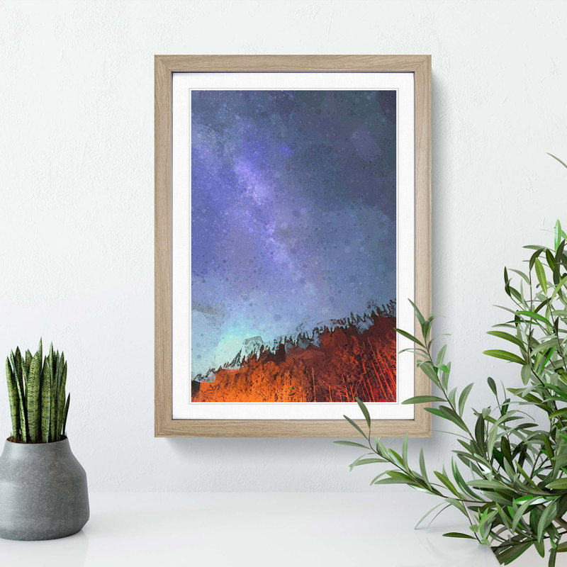 A Forest Beneath the Stars in Abstract - Picture Frame Graphic Art Print, 87cm H x 62cm W x 2cm D, Oak Framed