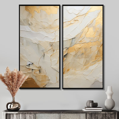 Pierre de glacier beige et dorée Simplicity II - impressions sur toile modernes à 2 panneaux