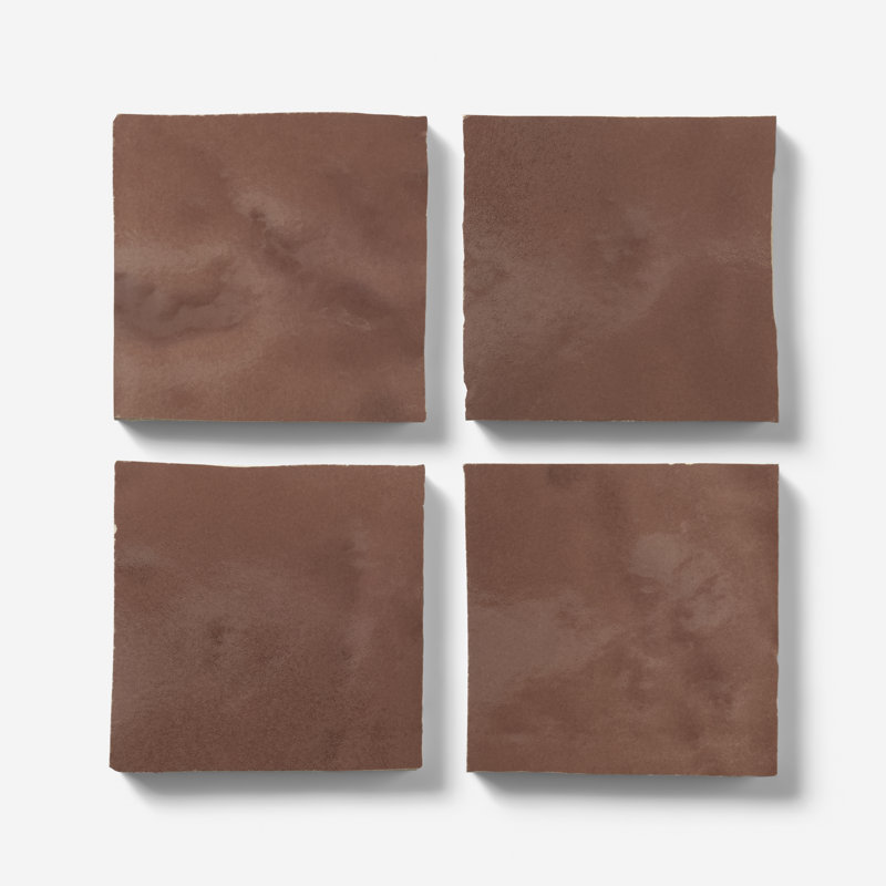 Virello 4x4 Glossy Ceramic Wall Tile, Chestnut Brown