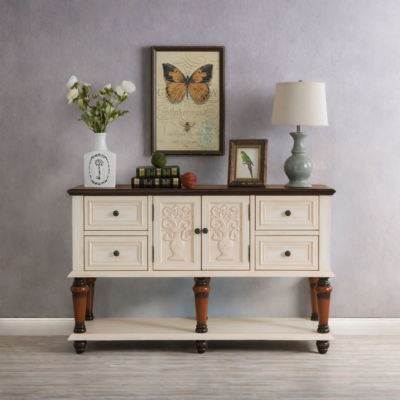 American Retro Multifunctional Console Table, Brown/Beige