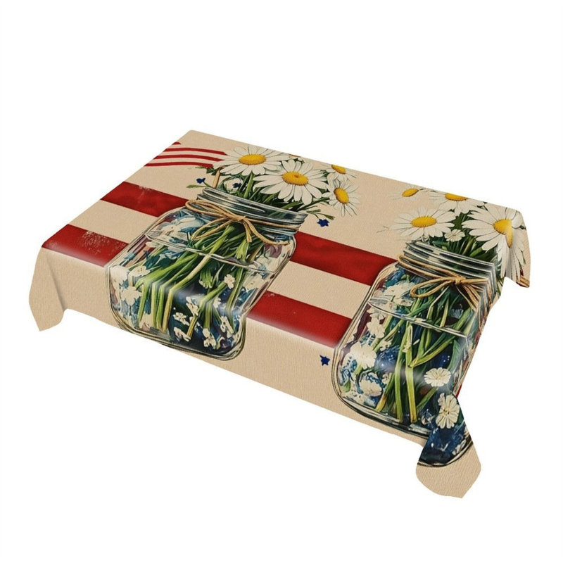 Vintage Mason Jar Daisy Print Rectangular Tablecloth 60 X 120 Inch Memorial Day Events