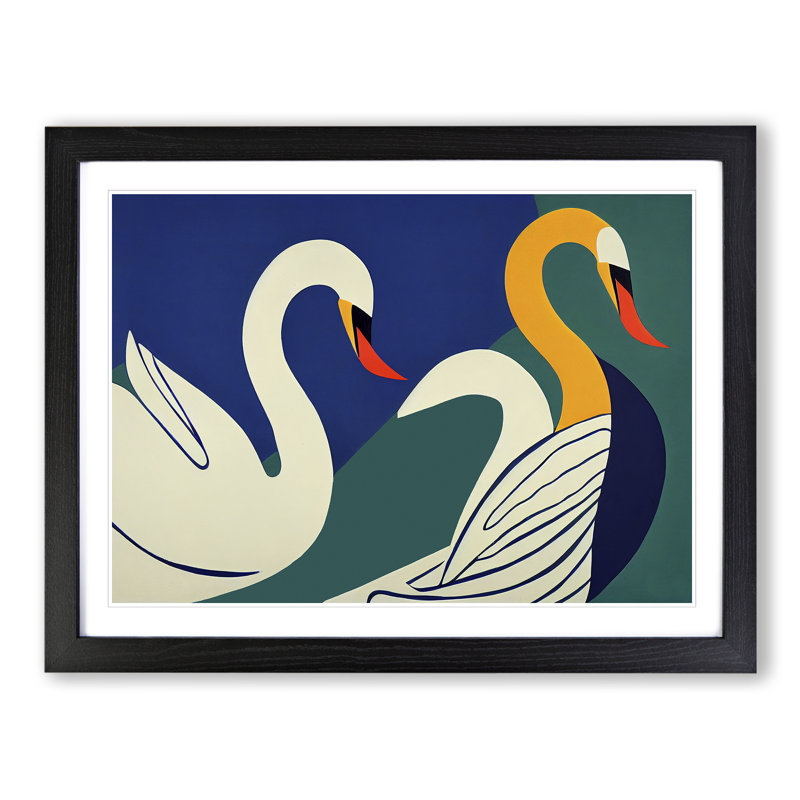Abstract Swans Vol.2 - Framed Print, 46cm H x 64cm W x 2cm D, Black Framed