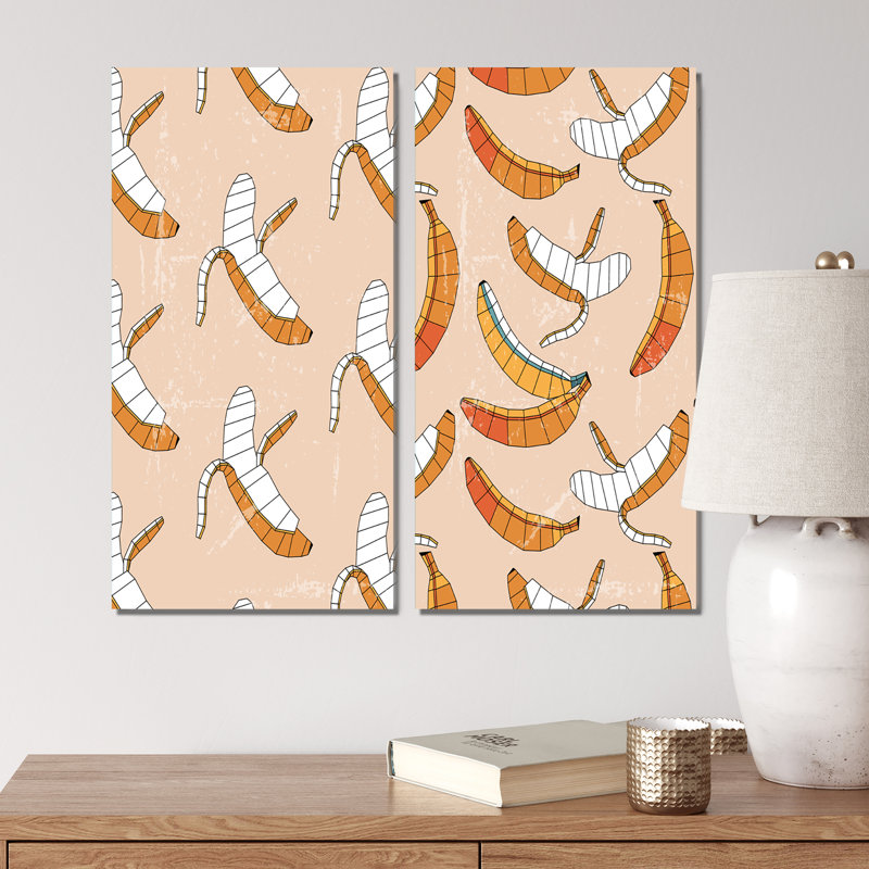 «Minimalistic Abstract Hipster Banana I», ensemble de 2 peintures, Toile tendue, H 20 po x l 24 po x P 1 po