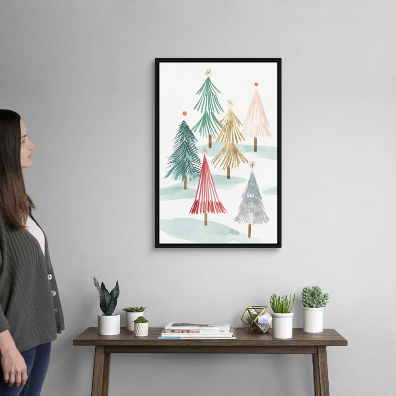 Arbres de Noël I - reproduction d'art sur toile, Cadre noir, H 32 po x l 22 po x P 1,75 po