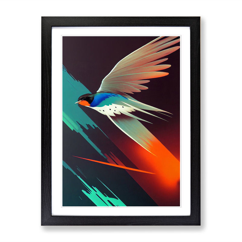 Swallow Cyberpunk - Single Picture Frame Print, Black, 46cm H x 34cm W x 2cm D