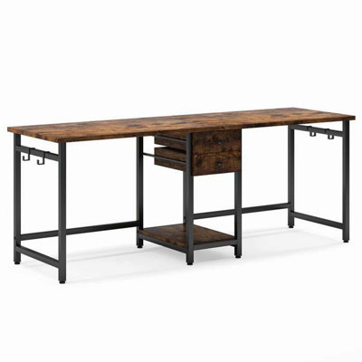 Bureau d'ordinateur double à deux places, bureau large idéal pour les jeux et le bureau quotidien