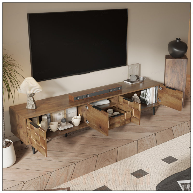 Élégant meuble télé à carreaux pour grands téléviseurs, centre de divertissement avec rangement spacieux et fabrication robuste