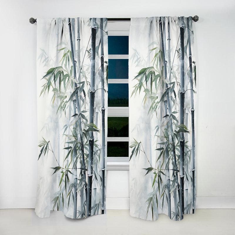 Gemi Black And White Wild Bamboo II - Traditional Curtain - Velvet Room Darkening - 1 Panel, 52" W x 84" L