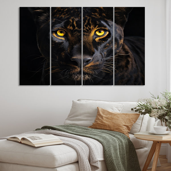 Ebern Designs Black White Panther Majestic Panther On Canvas 4 Pieces ...