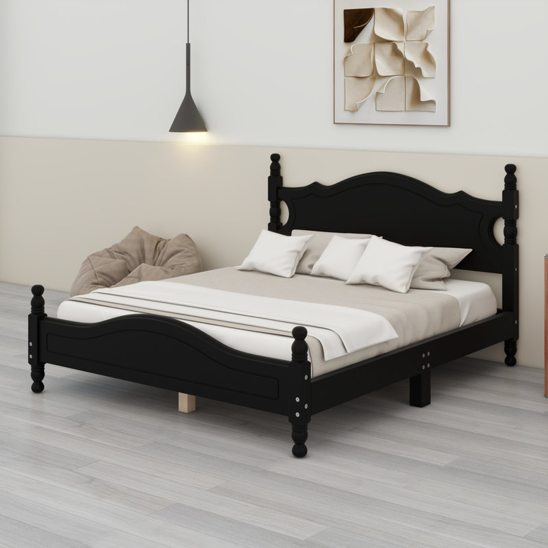 Wood Platform Bed Frame, Black, Queen