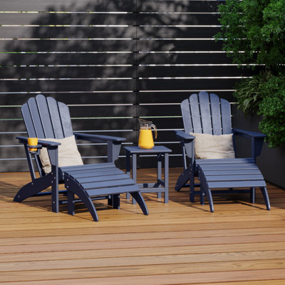 Outdoor Poly Adirondack Chair With Side Table And Ottoman 5-Piece Set