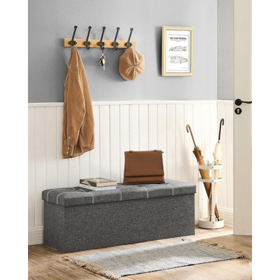 Banc de rangement pour repose-pieds, 38 x 110 x 38 cm, 35 gallons Commode pliante en tissu d'aspect lin respirant, pouvant supporter jusqu'à 660 lb, pour entrée, salon, chambre à coucher, gris foncé