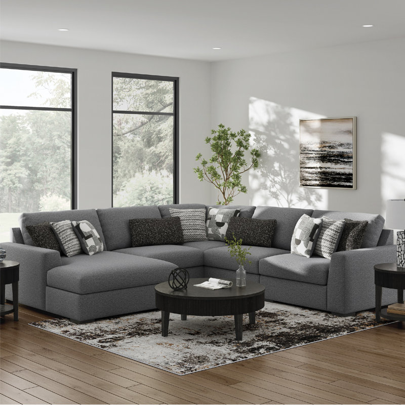 Canapé modulaire 5 pièces avec méridienne Cantin, H 41 po x l 134 po x P 134 po, Orienté à droite