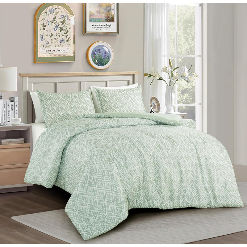 Medina Tranquil Leaf Floral Printed Microfiber Comforter Set, Twin Comforter + 1 Standard Sham